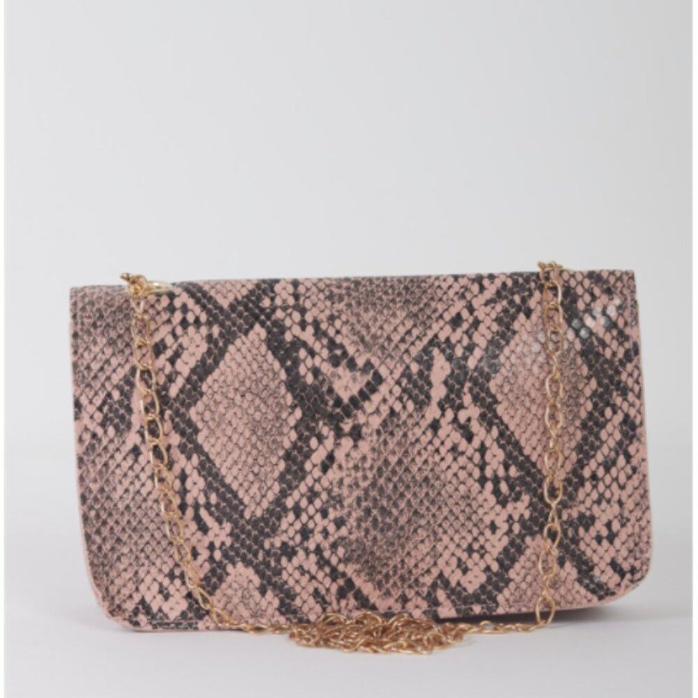 Blush Faux Snake Leather Metal Rings Gold Chain Crossbody Bag - Picture 4 of 12